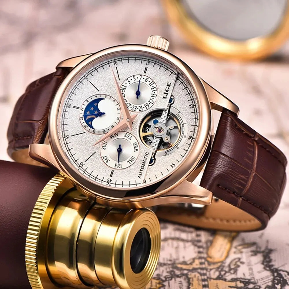 LIGE Prestige Tourbillon Automatic Watch – Moonphase
