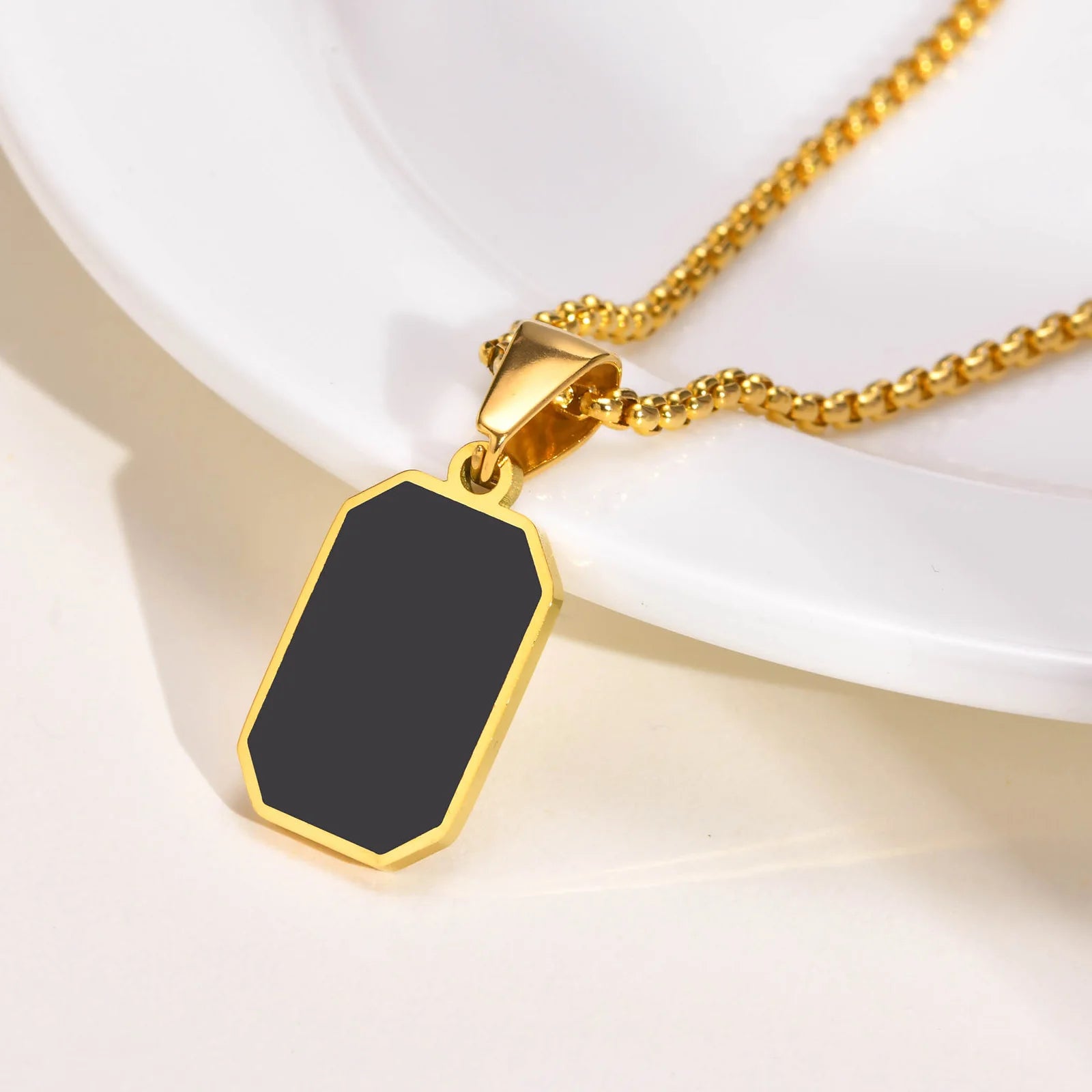 AureumEdge™ Gold Tag Necklace – Stainless Steel Pendant with Box Chain