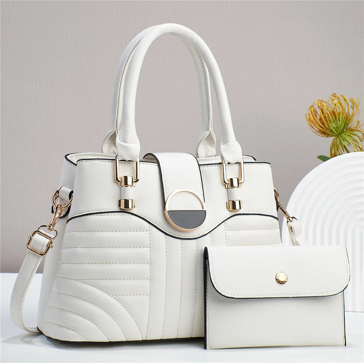 Elegant PU Leather Handbag Set – 2-Piece Tote & Matching Wallet