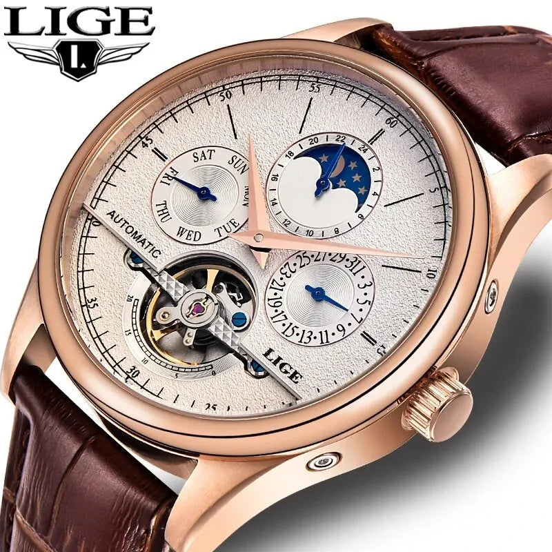 LIGE Prestige Tourbillon Automatic Watch – Moonphase