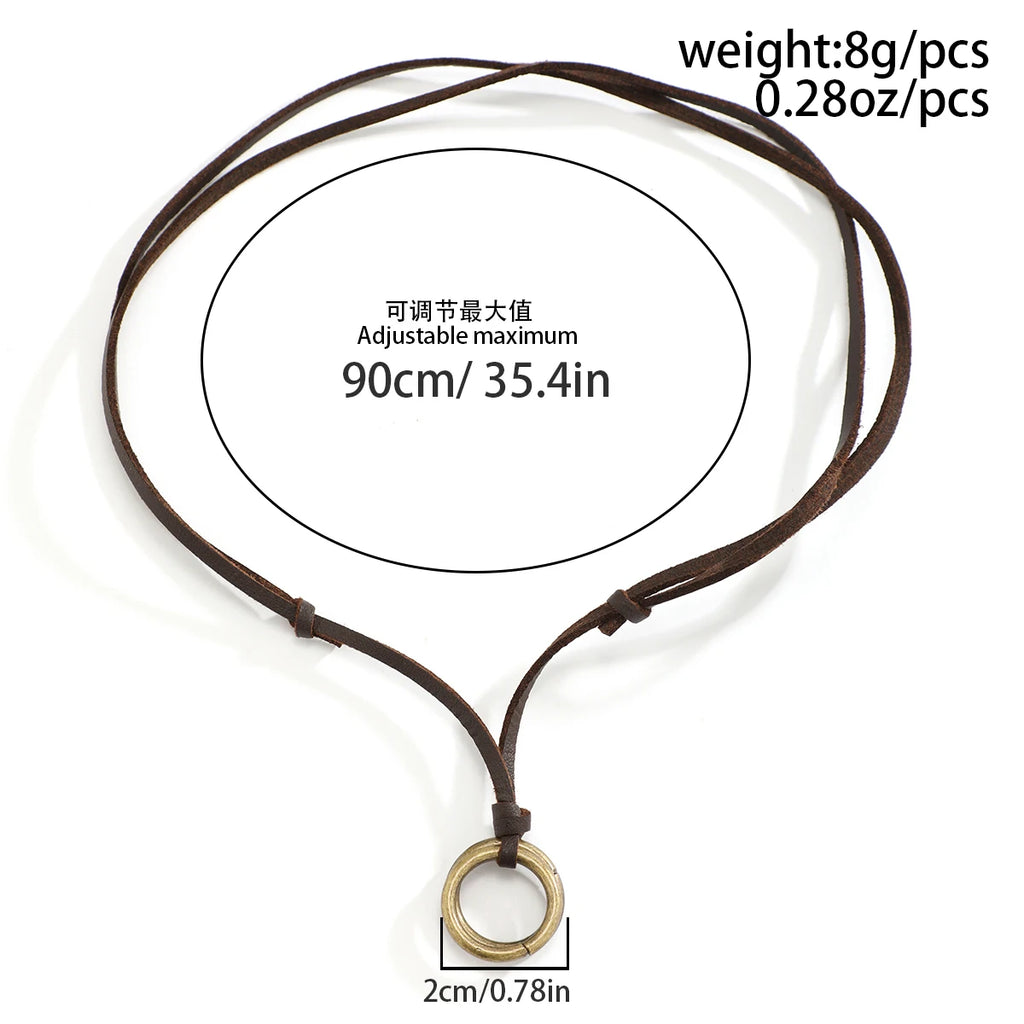 Men's Adjustable Rope Necklace with Vintage Circle Ring