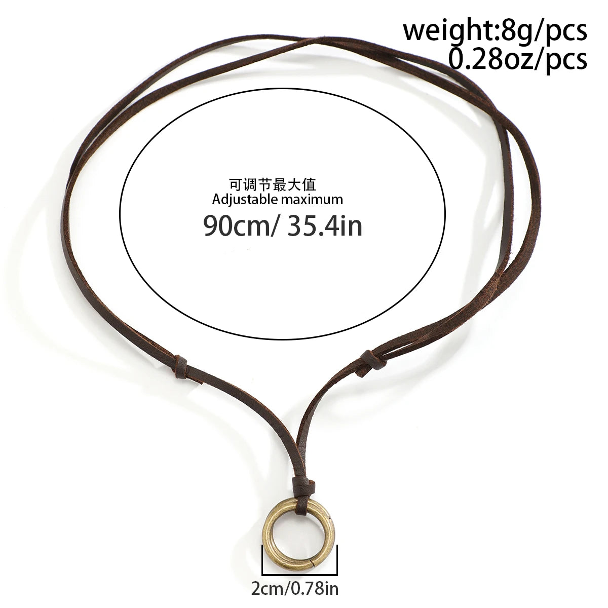 Men's Adjustable Rope Necklace with Vintage Circle Ring