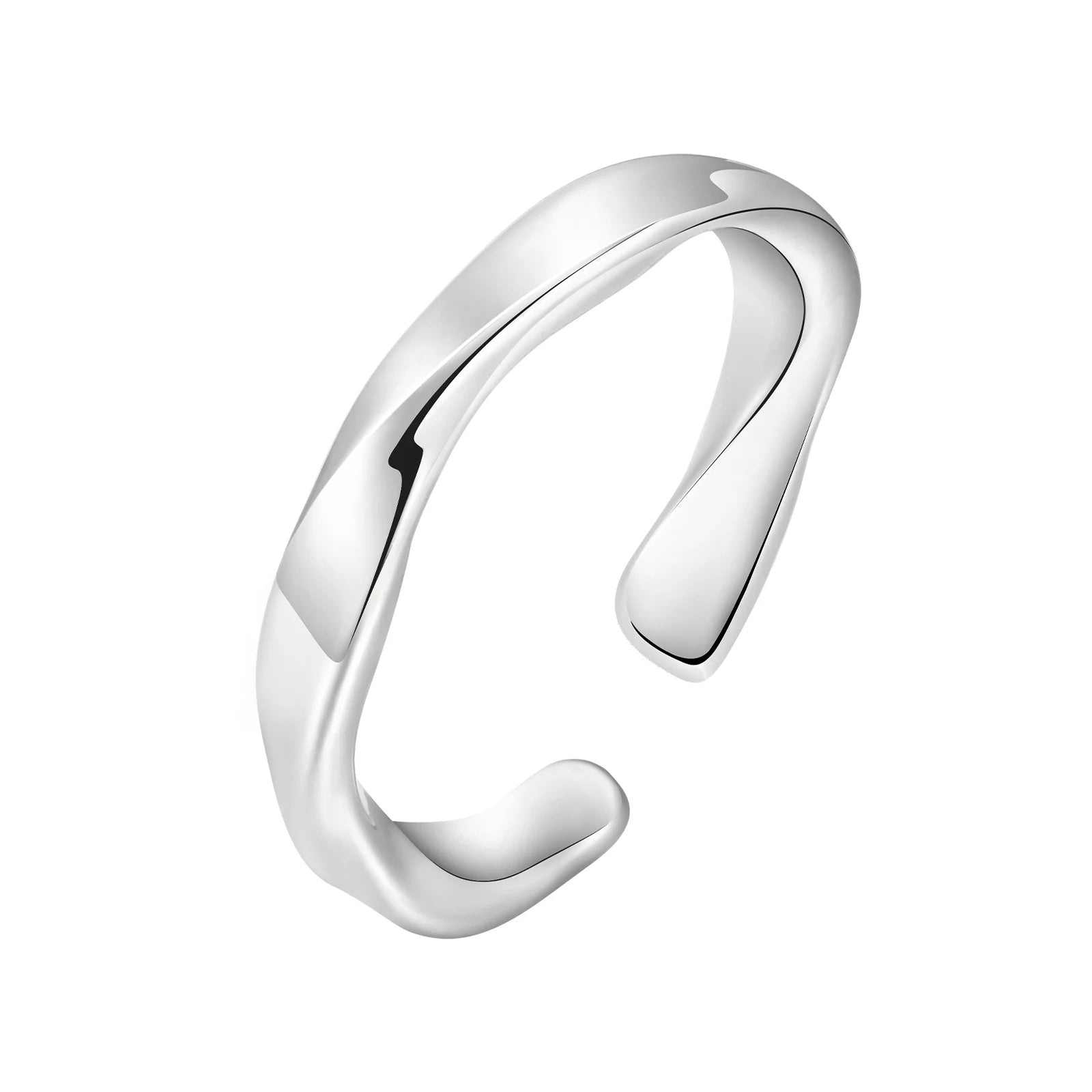 Silver Mobius Open Ring – Adjustable Minimal Design