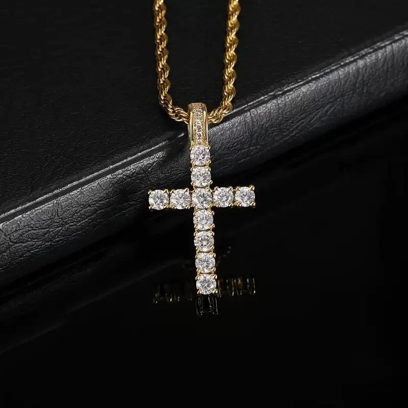Huitan Cubic Zirconia Cross Pendant Necklace – 60cm Twisted Chain, Unisex