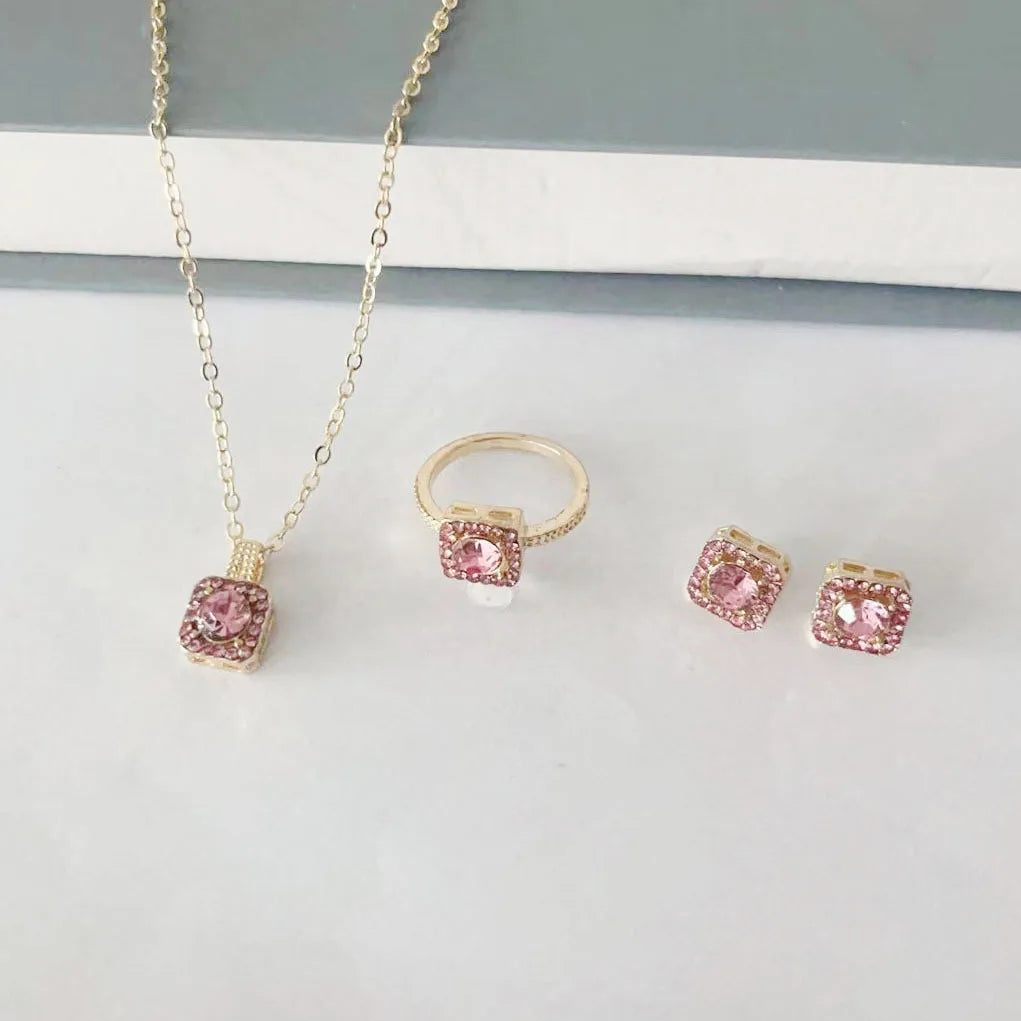 Elegant Sparkle 3-Piece Jewelry Set – Necklace, Earrings & Ring