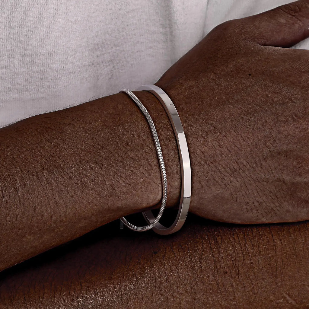 EternaSteel™ Dual Bracelet Set – Minimalist Cuff & Classic Chain Link