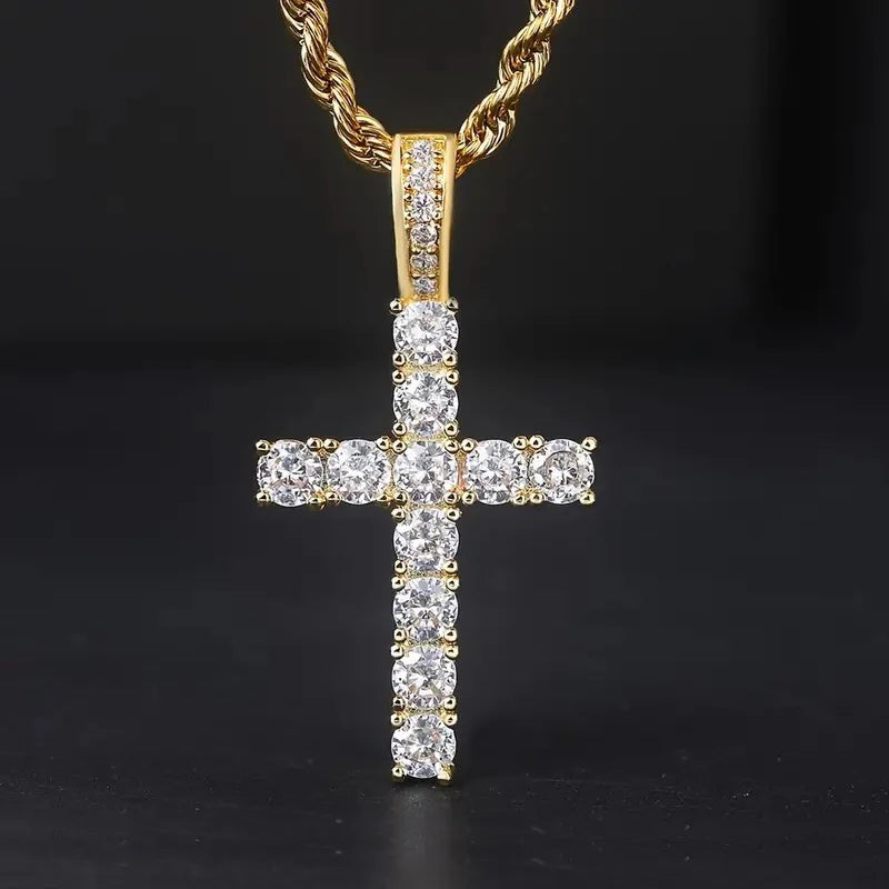 Huitan Cubic Zirconia Cross Pendant Necklace – 60cm Twisted Chain, Unisex