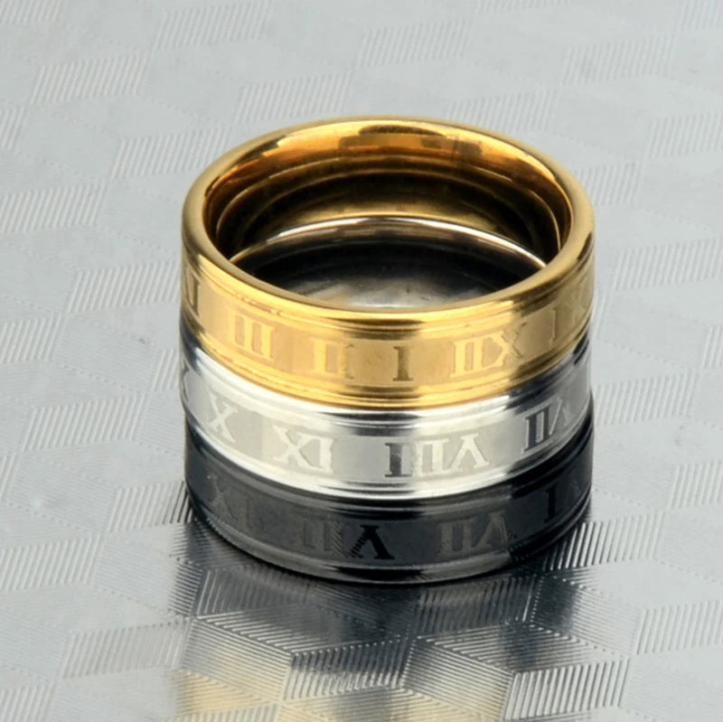 Stainless Steel Roman Numeral Band – Classic Men’s Ring