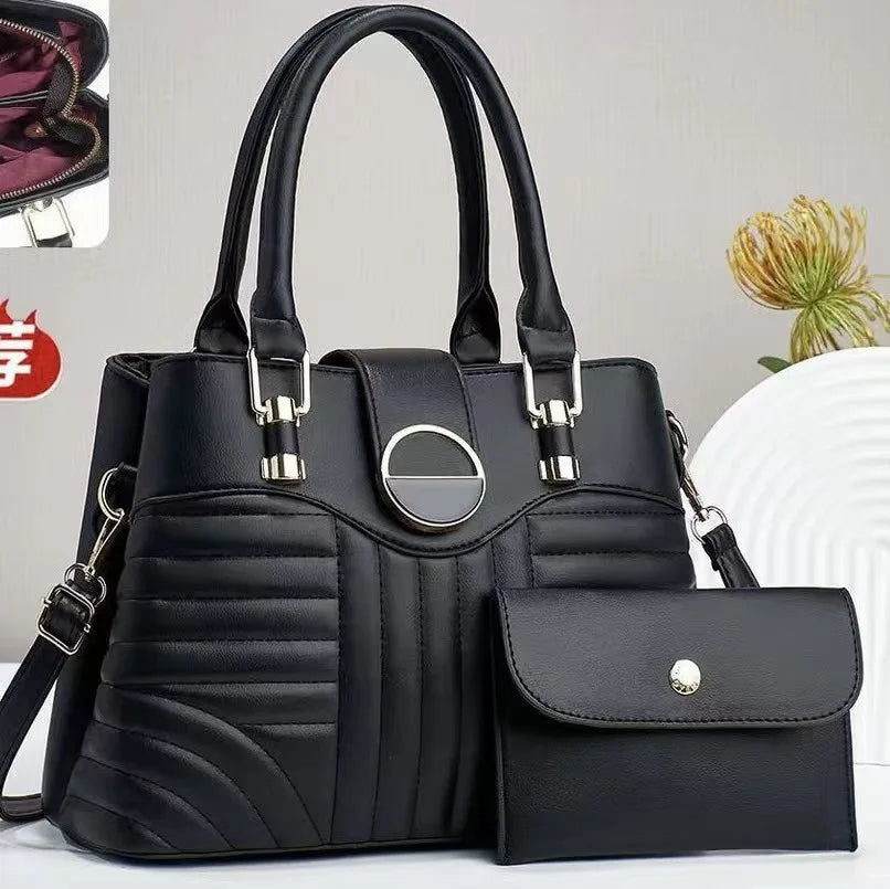 Elegant PU Leather Handbag Set – 2-Piece Tote & Matching Wallet