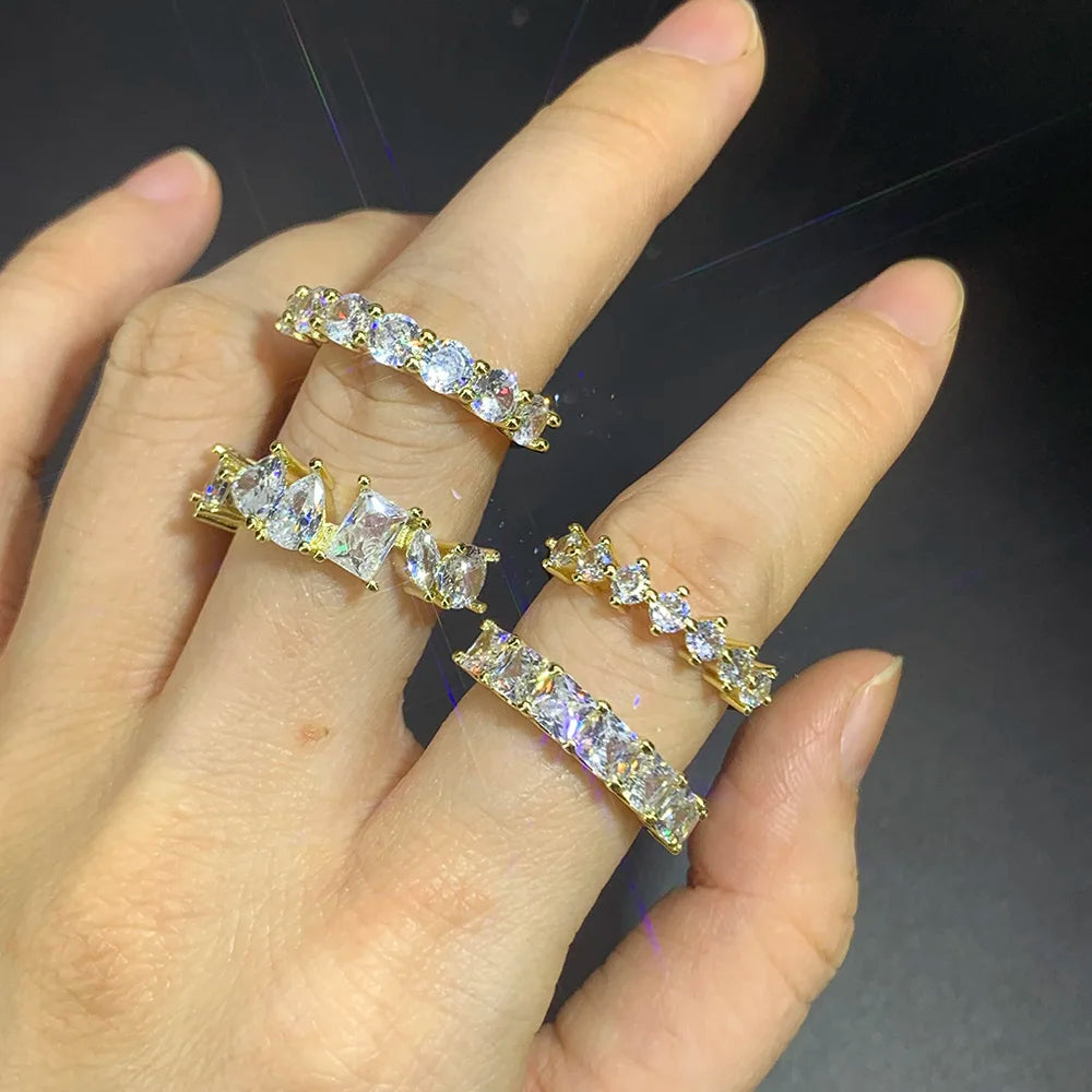 Minimalist Women’s Gold-Coloured Cubic Zirconia Stacking Rings