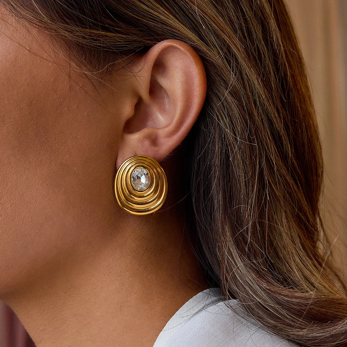 Gold-Tone Stainless Steel Round Stud Earrings