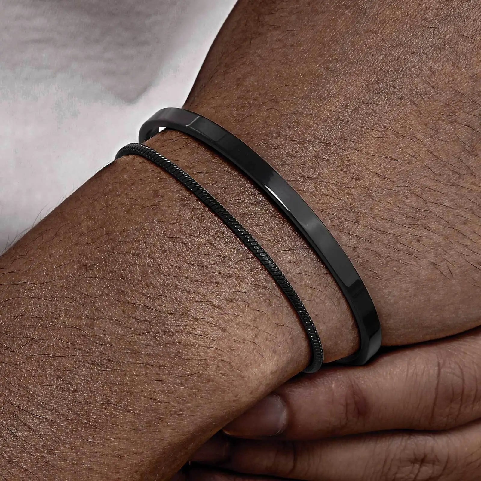 EternaSteel™ Dual Bracelet Set – Minimalist Cuff & Classic Chain Link