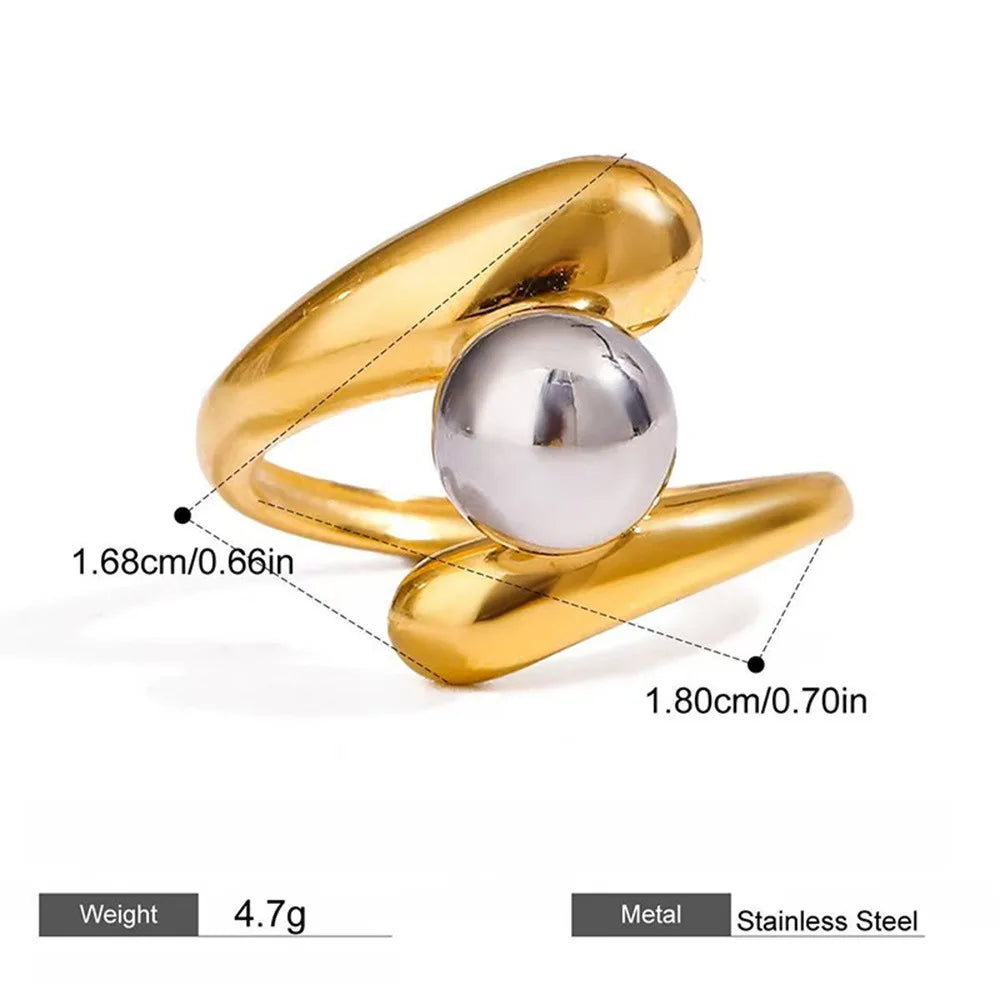 Minimalist Two-Tone Irregular Geometric Hollow Ring –  Stainless Steel