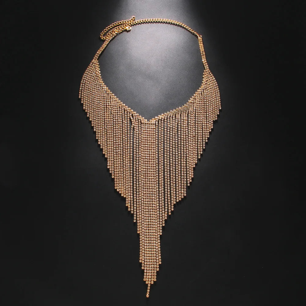 Lunaria Luxe Statement Necklace – Full Rhinestone Waterfall Collar