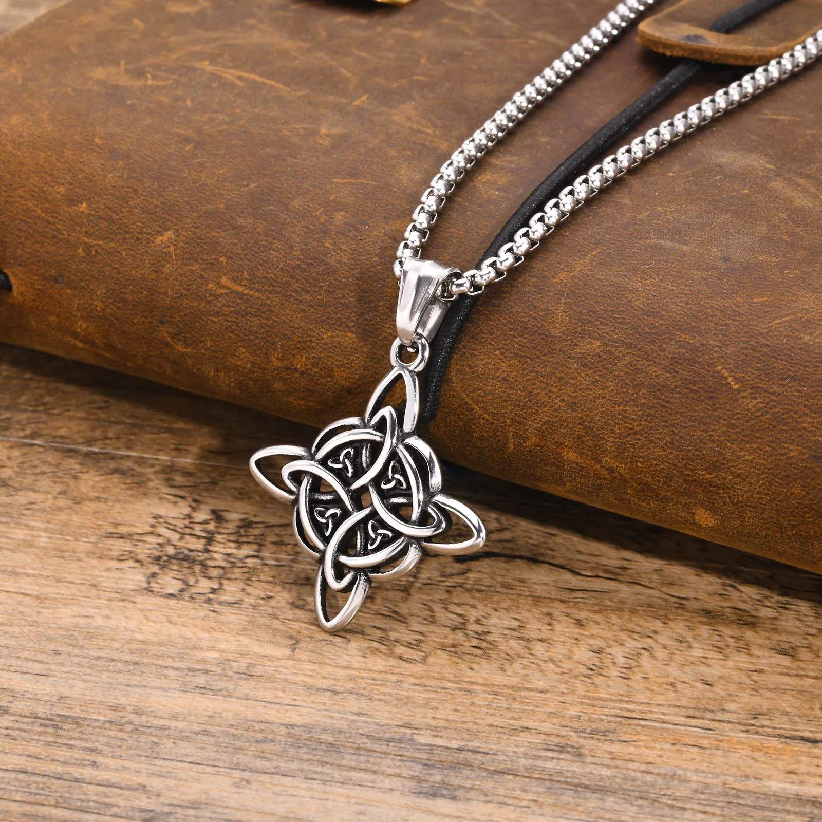 Stainless Steel Celtic Knot Pendant Necklace – Vintage Nordic Triquetra Amulet