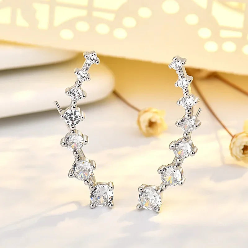 Zircon Star Flower Climber Earrings