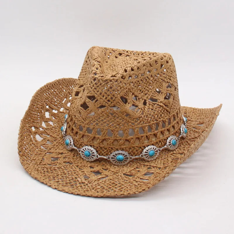 Boho Seashell Western Straw Hat