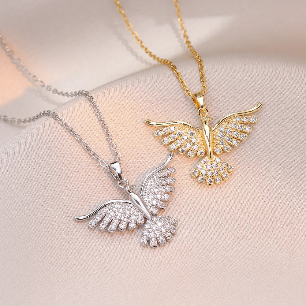 Phoenix Pendant Necklace – Stainless Steel Zircon Charm