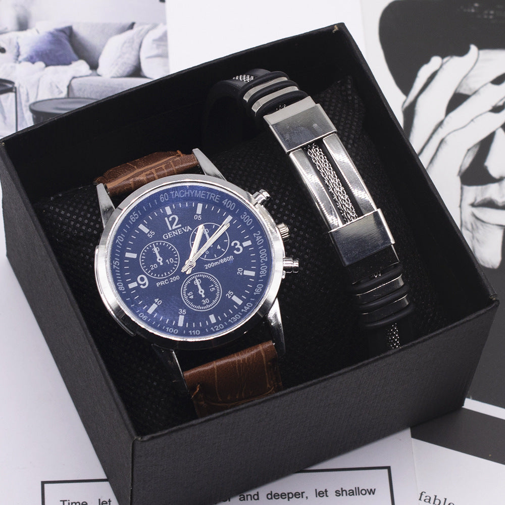 Blue Light Glass Men’s Watch + Bracelet Set
