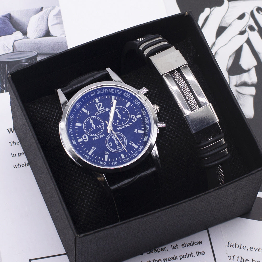 Blue Light Glass Men’s Watch + Bracelet Set