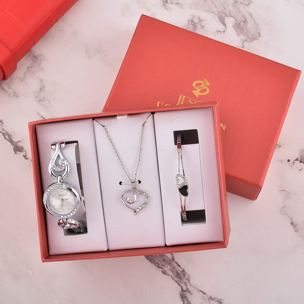 Luxury Watch, Bracelet & Necklace Gift Set – Quartz Movement, Waterproof, PU Strap, Elegant Jewellery Box