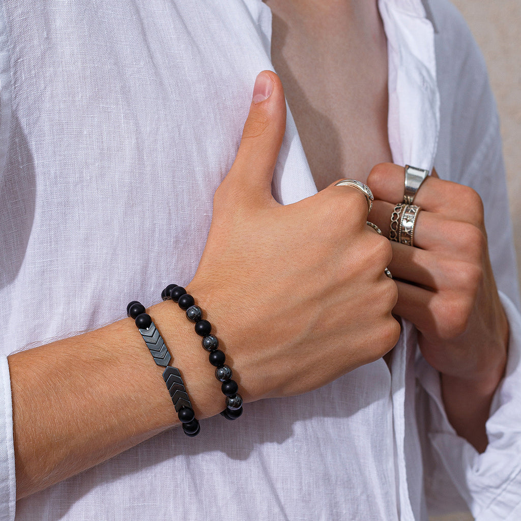 Obsidian Arrowstone Bracelet Set