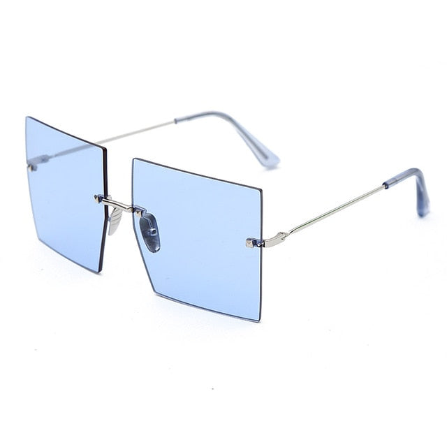 Oversized Rimless Square Sunglasses Women Trendy Fashion Ladies Retro Sun Glasses Sexy Red Brown Tinted Color Lens UV400-3