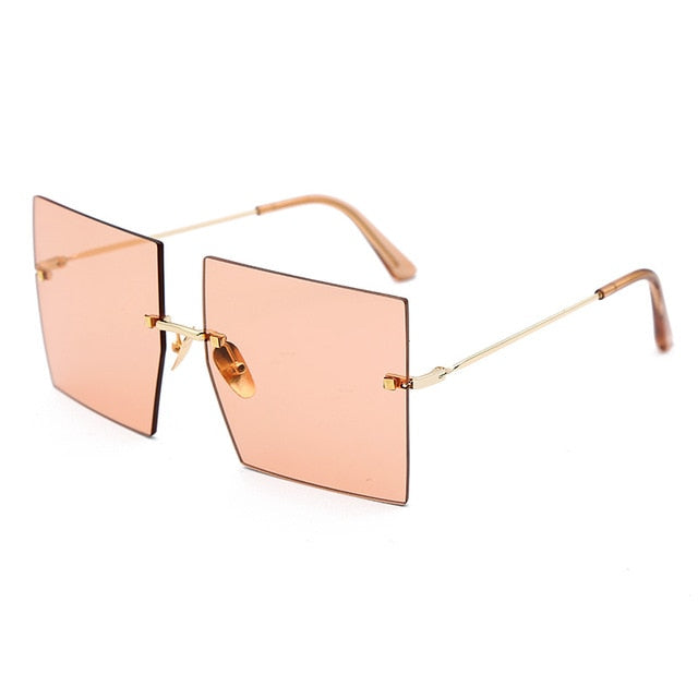 Oversized Rimless Square Sunglasses Women Trendy Fashion Ladies Retro Sun Glasses Sexy Red Brown Tinted Color Lens UV400-4